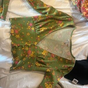 Urban Outfitters Green Floral Blouse